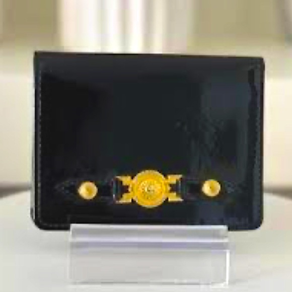 Gianni Versace Enamel Wallet Pass Holder Black From Japan t1191 - Picture 1 of 6